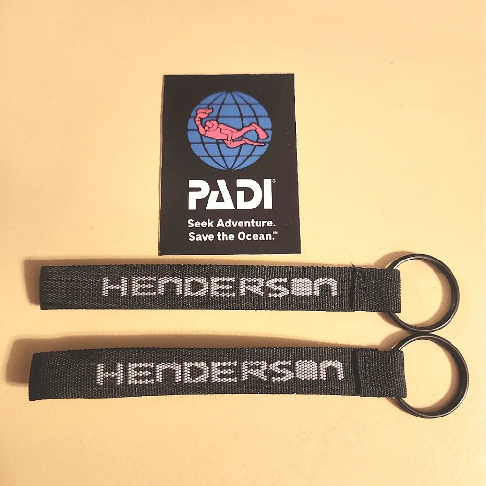 Pair of Henderson Scuba Diving Keychains/Zipper Pull Banners w/ Sticker